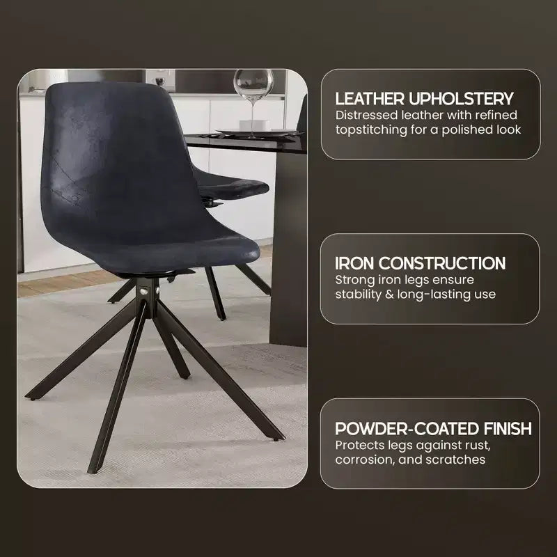 LeisureMod Markley Swivel Leather Dining Side Chair with Durable Iron Legs  Comfortable Accent Chair for Kitchen, Dining Room, or Office Set of 4