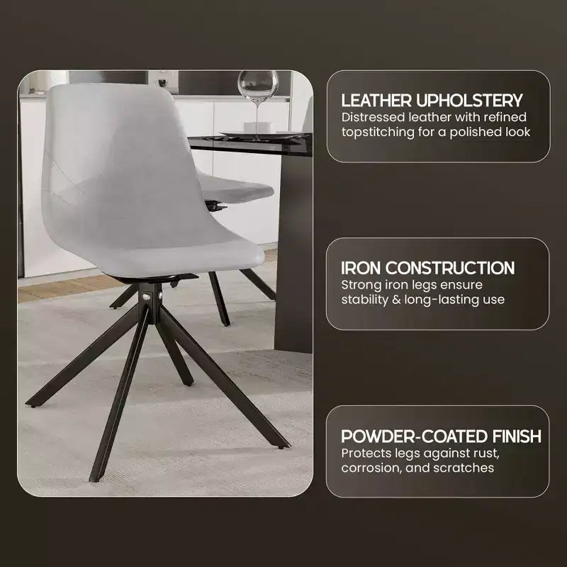 LeisureMod Markley Swivel Leather Dining Side Chair with Durable Iron Legs  Comfortable Accent Chair for Kitchen, Dining Room, or Office Set of 4