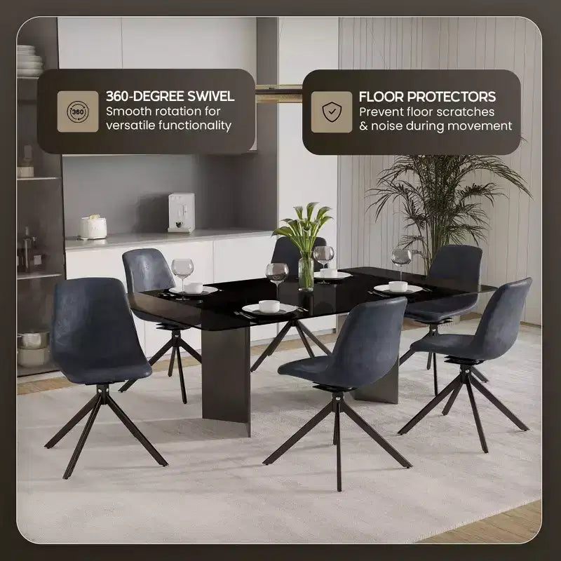 LeisureMod Markley Swivel Leather Dining Side Chair with Durable Iron Legs  Comfortable Accent Chair for Kitchen, Dining Room, or Office Set of 4