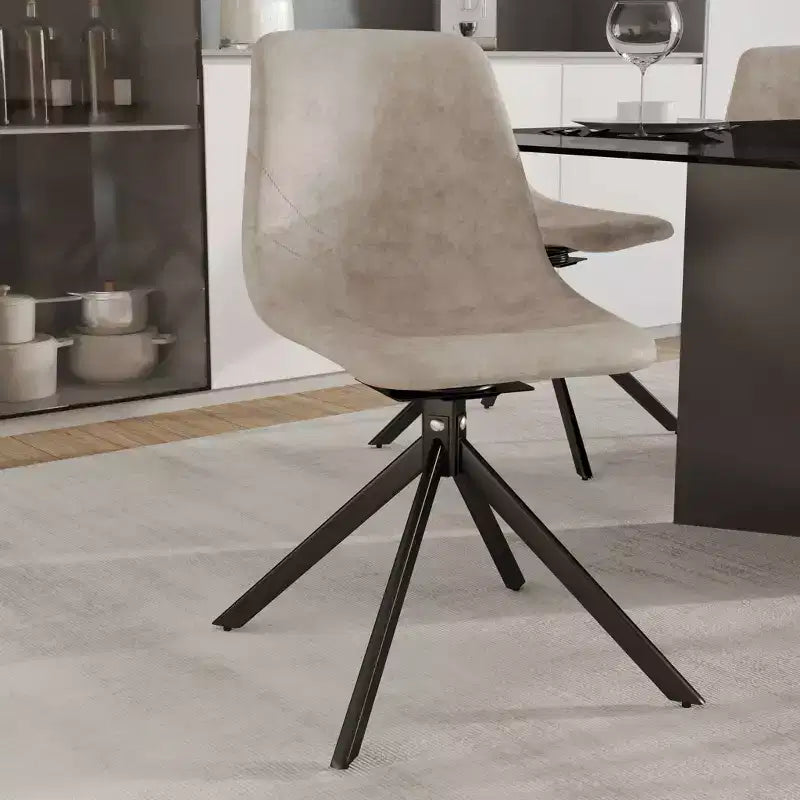 LeisureMod Markley Swivel Leather Dining Side Chair with Durable Iron Legs  Comfortable Accent Chair for Kitchen, Dining Room, or Office Set of 4