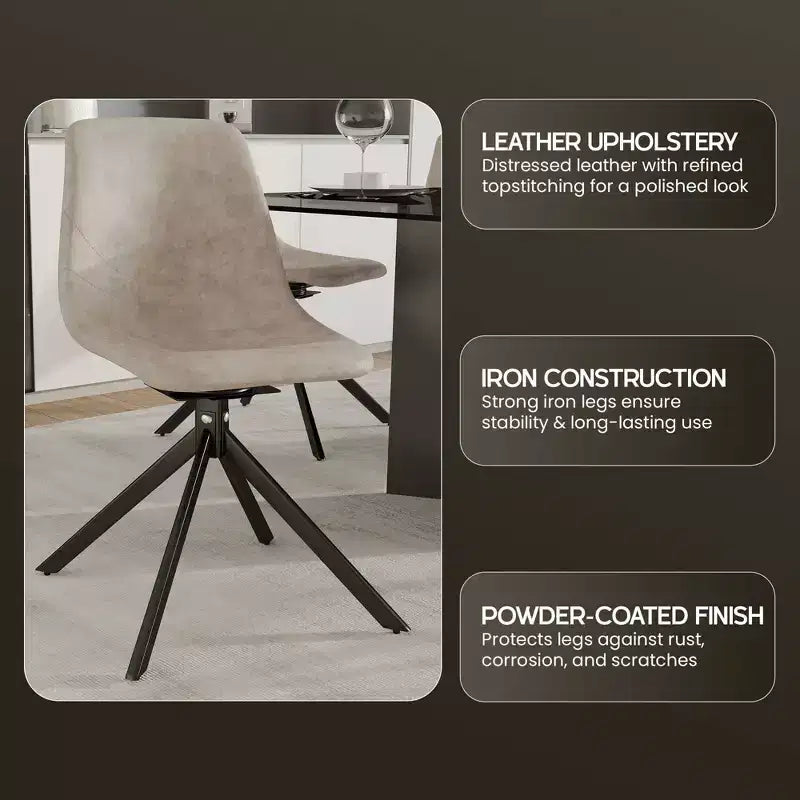 LeisureMod Markley Swivel Leather Dining Side Chair with Durable Iron Legs  Comfortable Accent Chair for Kitchen, Dining Room, or Office Set of 4