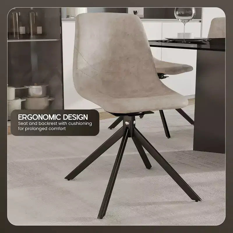 LeisureMod Markley Swivel Leather Dining Side Chair with Durable Iron Legs  Comfortable Accent Chair for Kitchen, Dining Room, or Office Set of 4