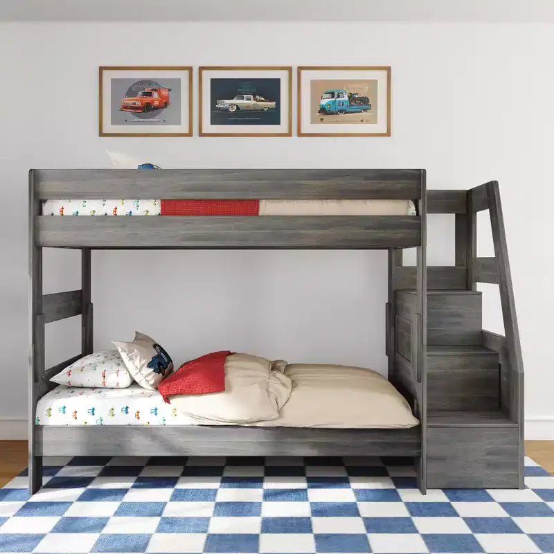 Modern Farmhouse Twin Over Twin Bunk Bed With Staircase