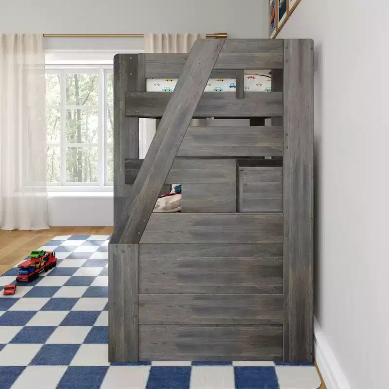 Modern Farmhouse Twin Over Twin Bunk Bed With Staircase