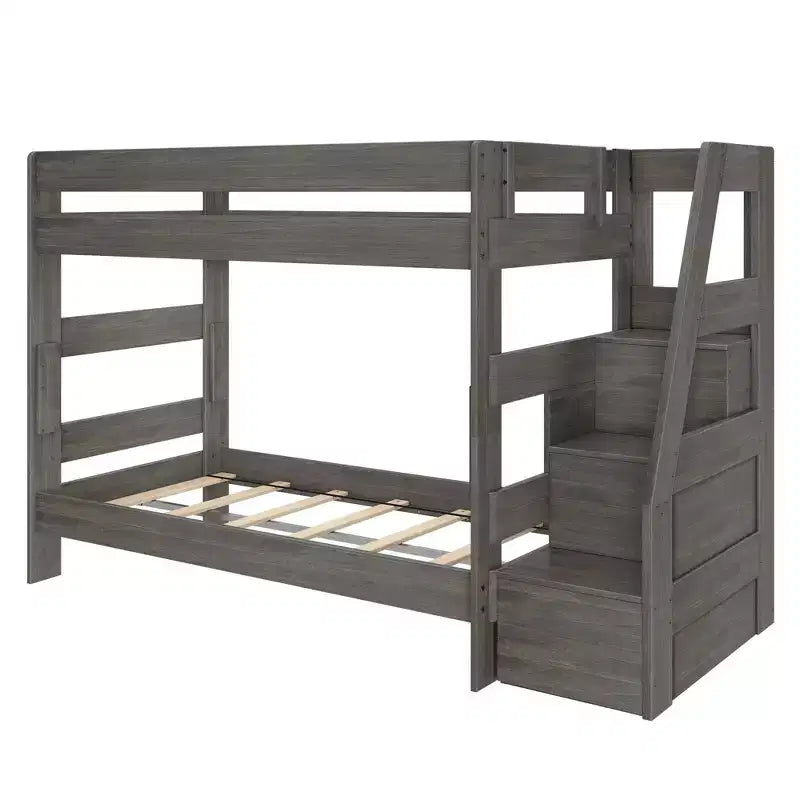 Modern Farmhouse Twin Over Twin Bunk Bed With Staircase