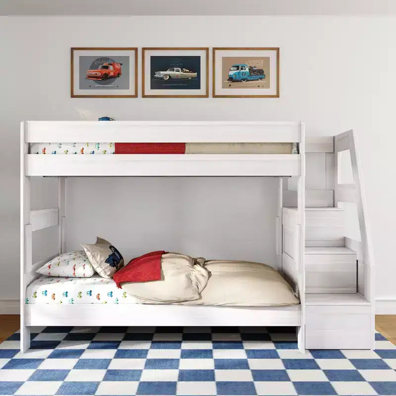 Modern Farmhouse Twin Over Twin Bunk Bed With Staircase