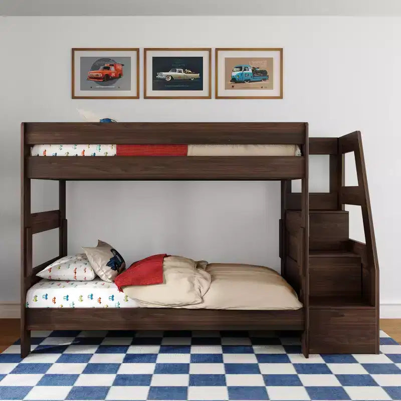 Modern Farmhouse Twin Over Twin Bunk Bed With Staircase
