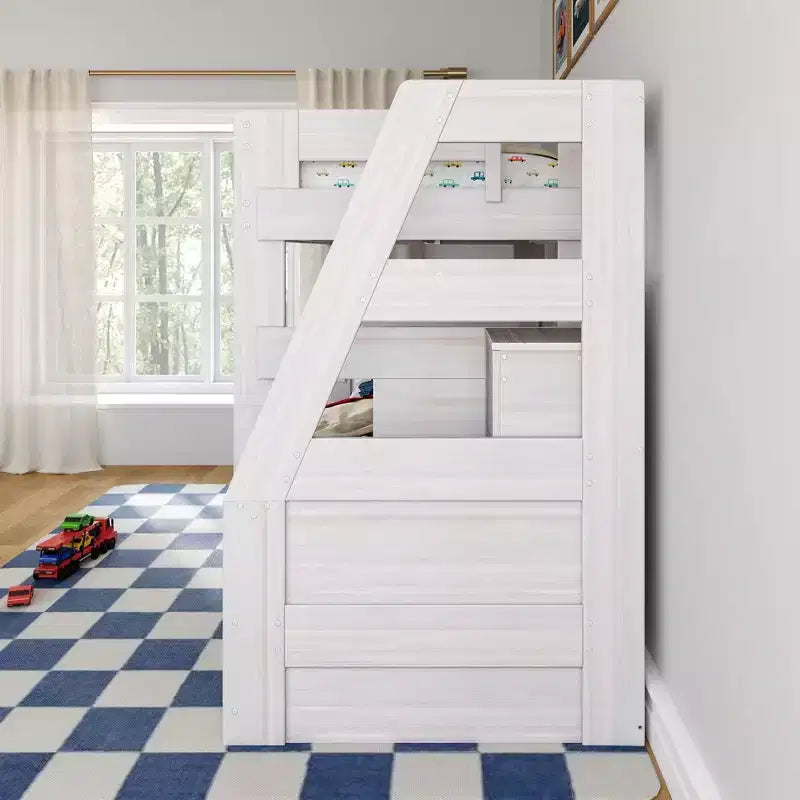 Modern Farmhouse Twin Over Twin Bunk Bed With Staircase