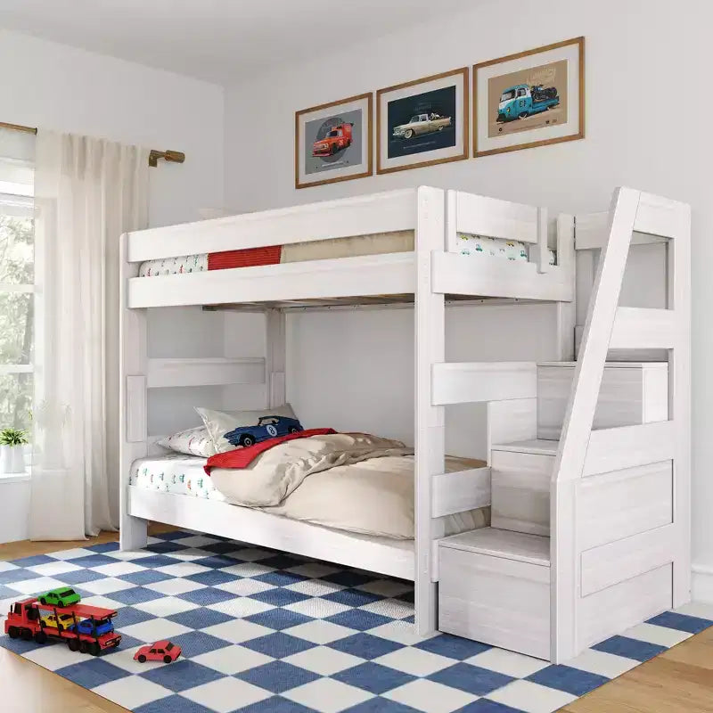 Modern Farmhouse Twin Over Twin Bunk Bed With Staircase