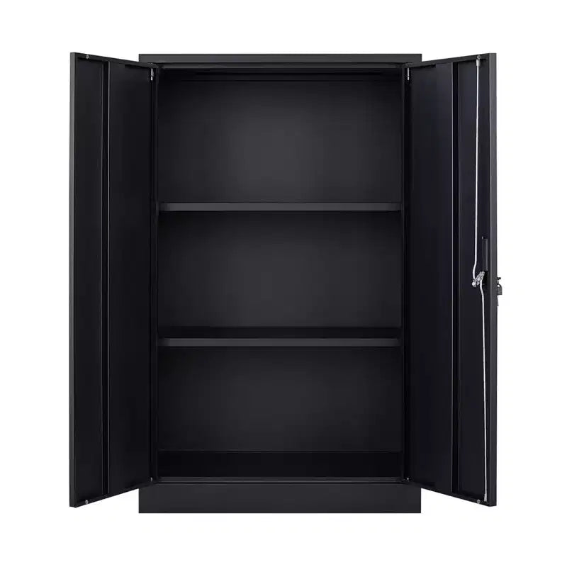 Metal Locking Doors 2 Adjustable Shelf Lockable Folding Filing Storage Cabinet for Home Office School Garage White