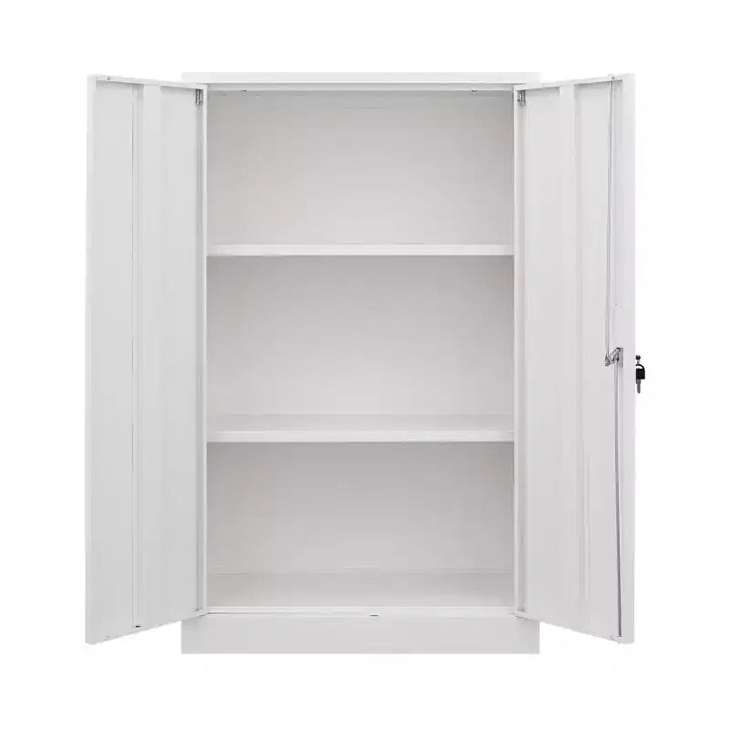 Metal Locking Doors 2 Adjustable Shelf Lockable Folding Filing Storage Cabinet for Home Office School Garage White