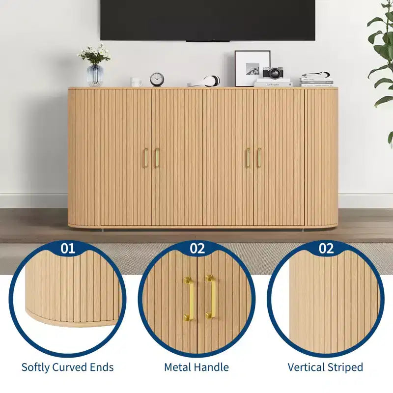 Bahut cannelé avec étagères réglables, buffet de rangement, pour salon ou cuisine