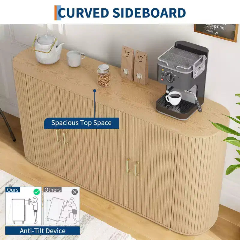 Fluted Accent Credenza with Adjustable Shelves,Sideboard Buffet Cabinet with Storage,for Living Room Kitchen