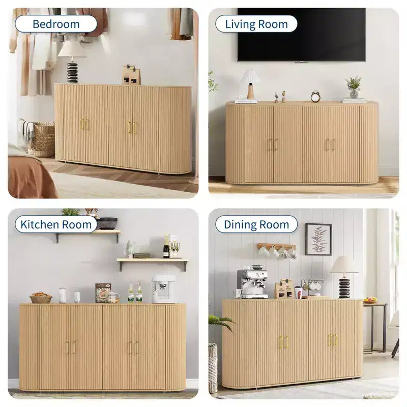 Fluted Accent Credenza with Adjustable Shelves,Sideboard Buffet Cabinet with Storage,for Living Room Kitchen