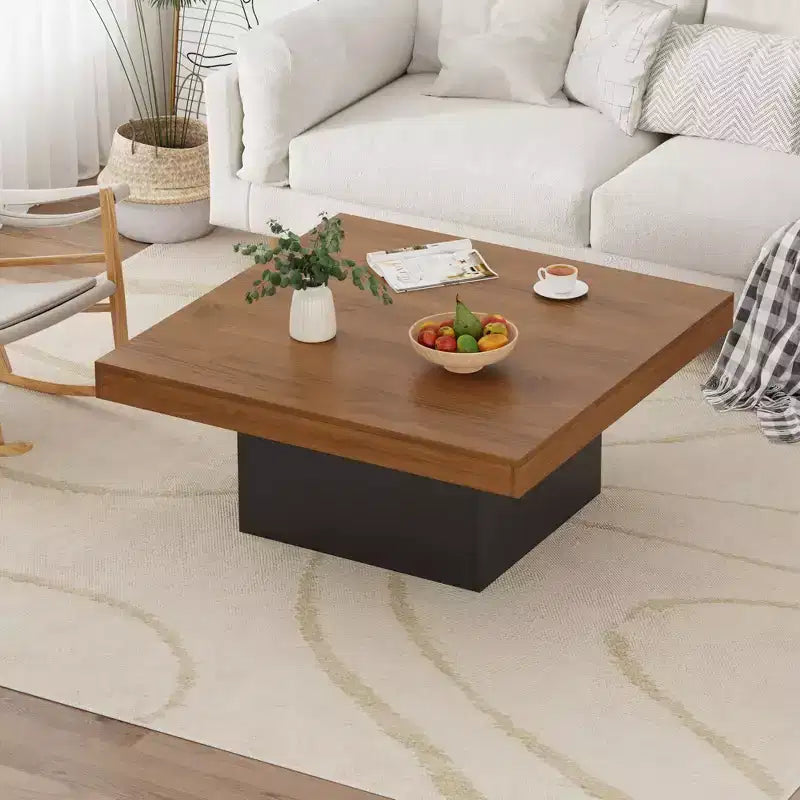 35 Inch Square Coffee Table, Farmhouse Wood Small Living Room Table with Leg Lights for Parlor, Home Office, Apartment, Reading Room, Easy Assembly
