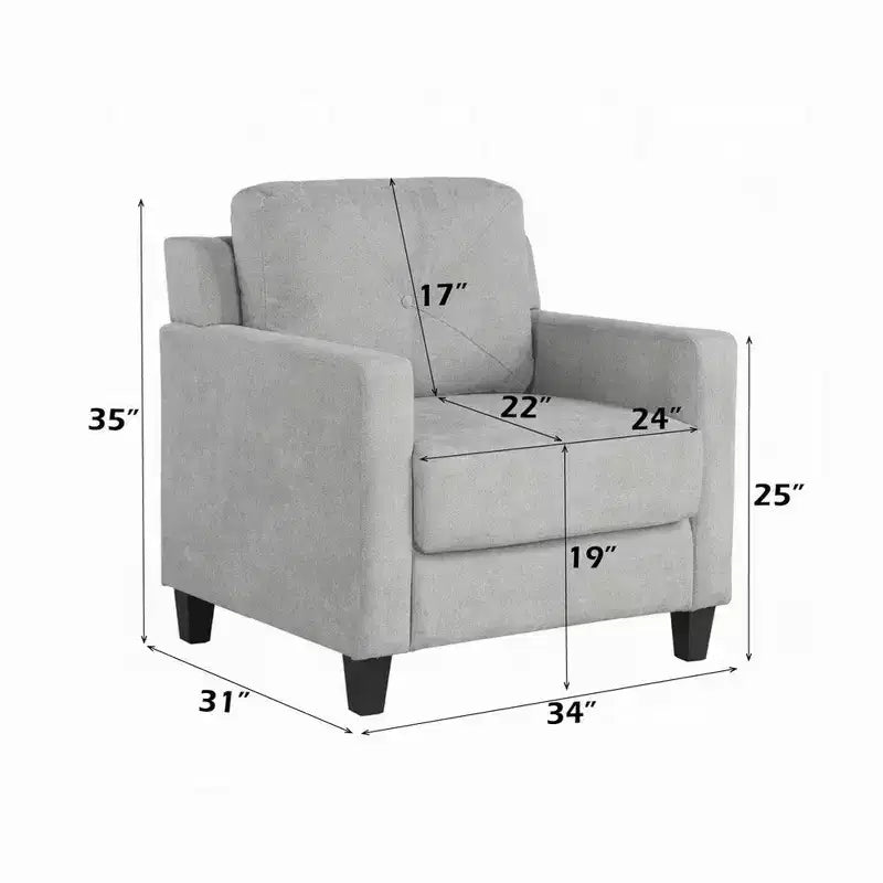 Royal Hampton Accent Chair, Track Armrest, Gray Fabric Seat w Tufted Backrest