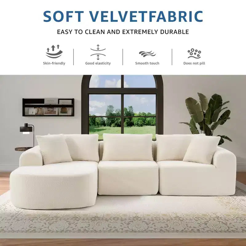 PexFix 104 Oversized Modular Sectional Sofa with L-Shape Chaise Modern Upholstered Cloud Couches with Throw Pillows for Living Room Bedroom Beige