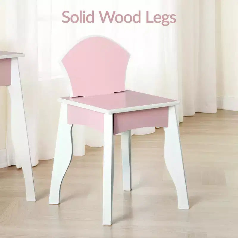 Best Choice Kids Wooden Pretend Play Vanity and Chair Set w/ Mirror  Little Girls Makeup Table with 3 Drawers