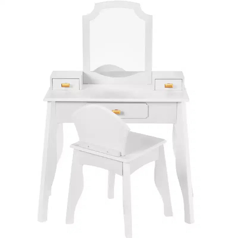 Best Choice Kids Wooden Pretend Play Vanity and Chair Set w/ Mirror  Little Girls Makeup Table with 3 Drawers