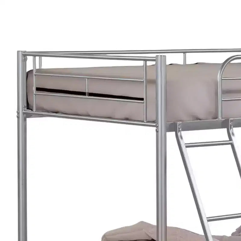 Royal Hampton Twin Over Twin Bunk Bed, Silver Metal Frame, Attached Ladder