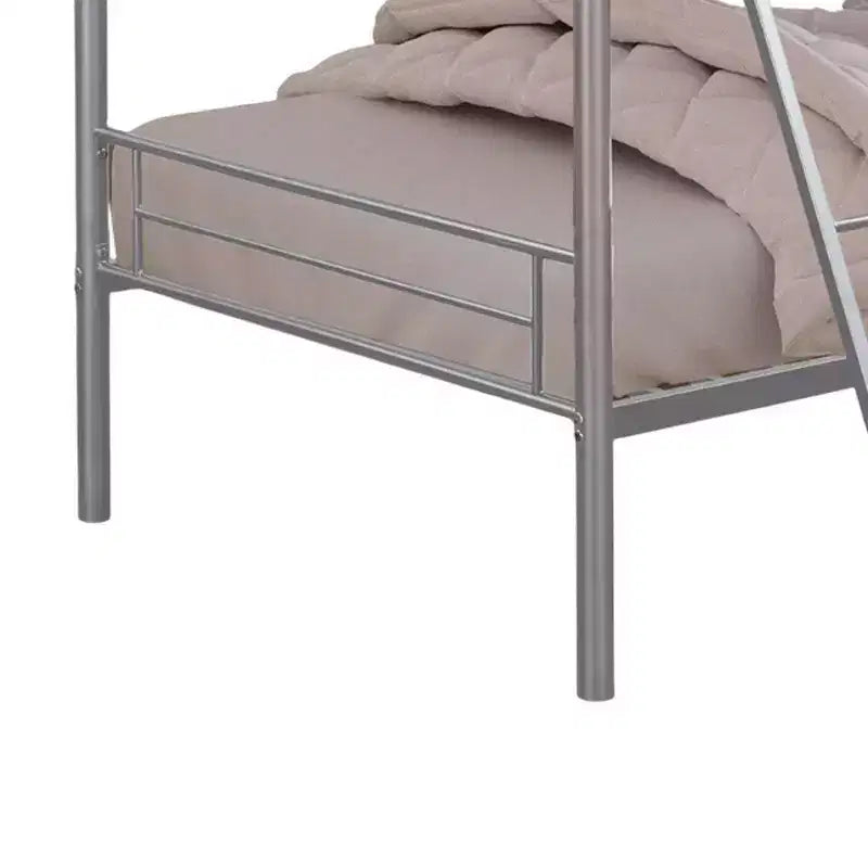 Royal Hampton Twin Over Twin Bunk Bed, Silver Metal Frame, Attached Ladder