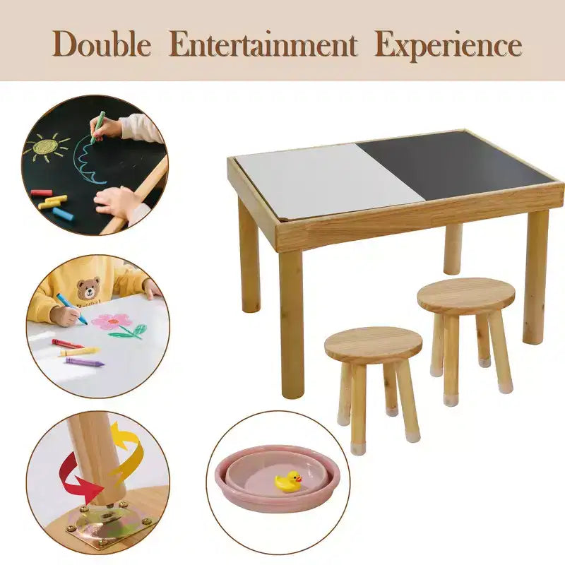 Whisen Toddler Table Chair Set, Foldable Buckets, Smooth Wipeable Surface, Easy Assembly for Indoor/Outdoor Play - Wood