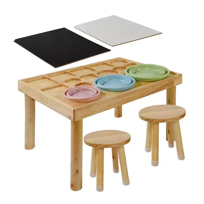 Whisen Toddler Table Chair Set, Foldable Buckets, Smooth Wipeable Surface, Easy Assembly for Indoor/Outdoor Play - Wood