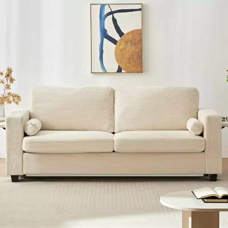 Mjkone Convertible 2-in-1 Pull Out Sleeper Sofa Bed Loveseat with 2 Wing Table and Memory Foam Mattress