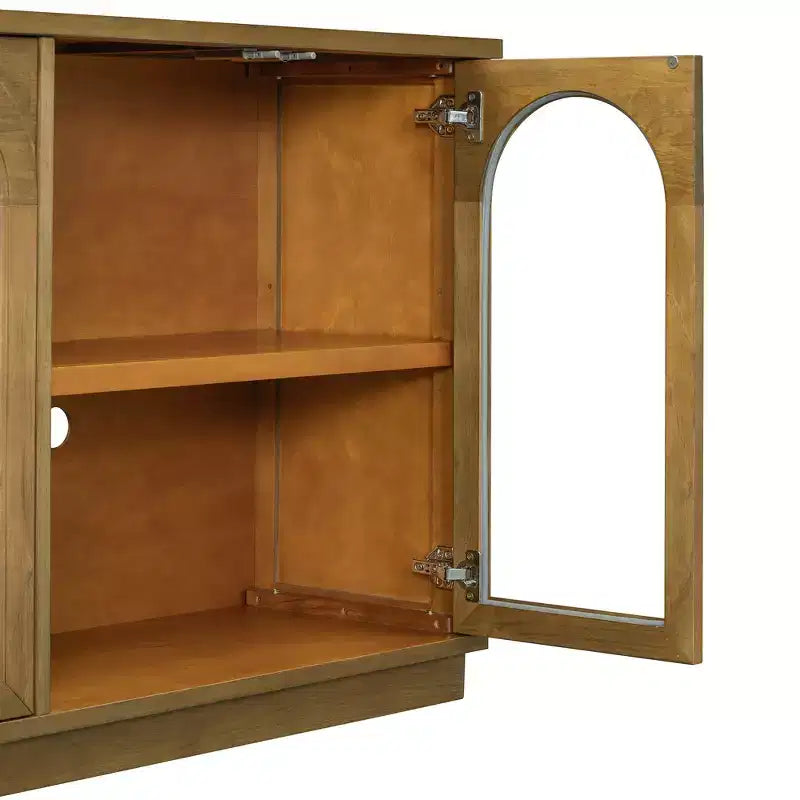 GDFStudio Henley 4-Door Buffet Cabinet with Arched Glass Doors and Adjustable Shelves