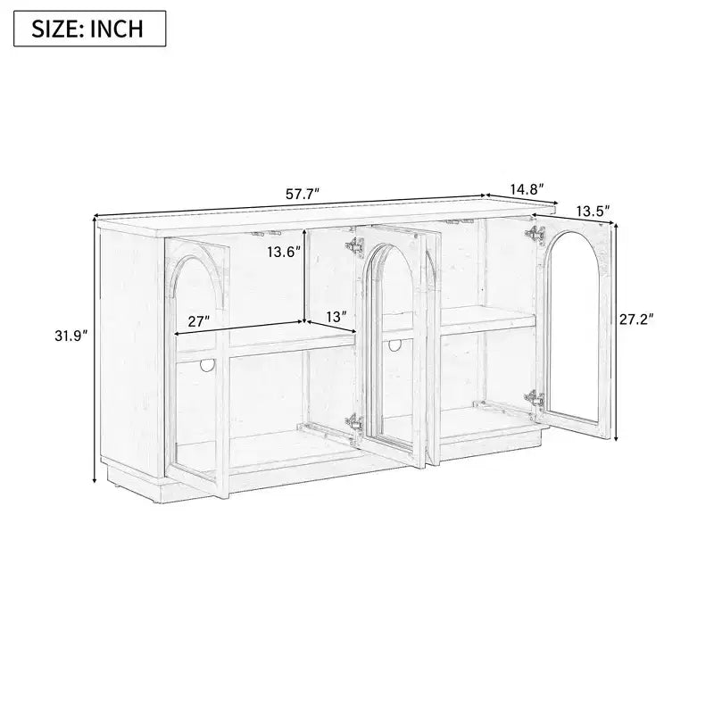 GDFStudio Henley 4-Door Buffet Cabinet with Arched Glass Doors and Adjustable Shelves