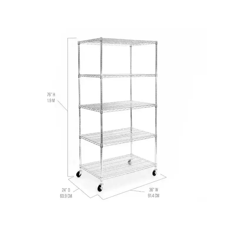 Seville Classics UltraDurable 5-Tier NSF Steel Wire Shelving Unit, 36 W x 24 D x 75 H