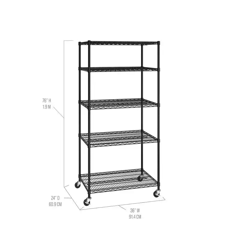 Seville Classics UltraDurable 5-Tier NSF Steel Wire Shelving Unit, 36 W x 24 D x 75 H