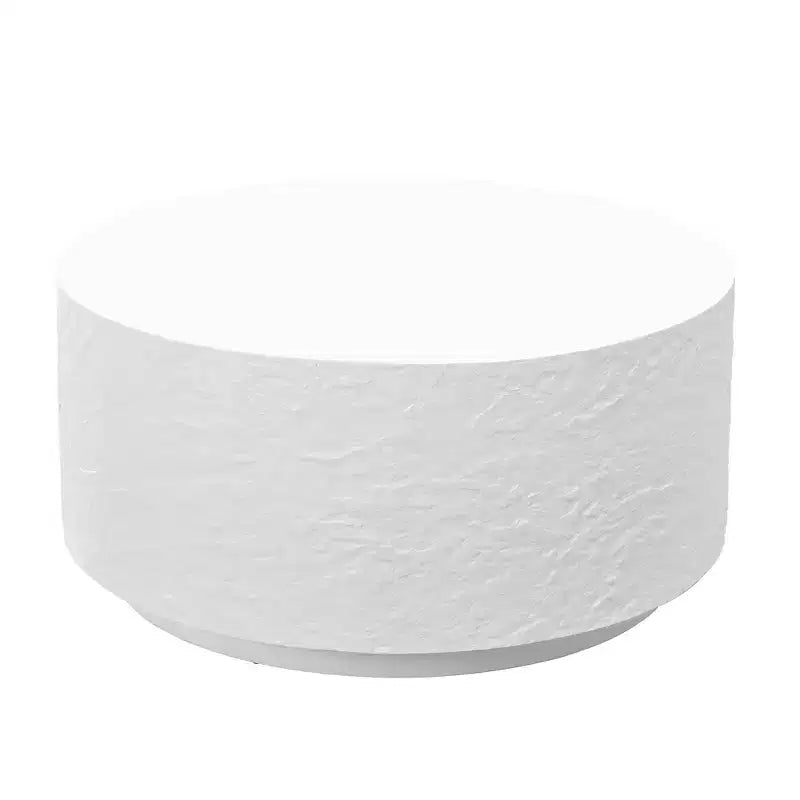 Round Coffee Table Cocktail Table Drum Center Table Sofa Side Table Accent Table with Imitation Stone Design, White, No Assembly Needed - ModernLuxe