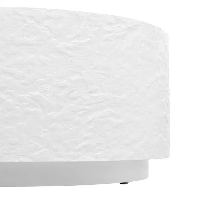 Round Coffee Table Cocktail Table Drum Center Table Sofa Side Table Accent Table with Imitation Stone Design, White, No Assembly Needed - ModernLuxe