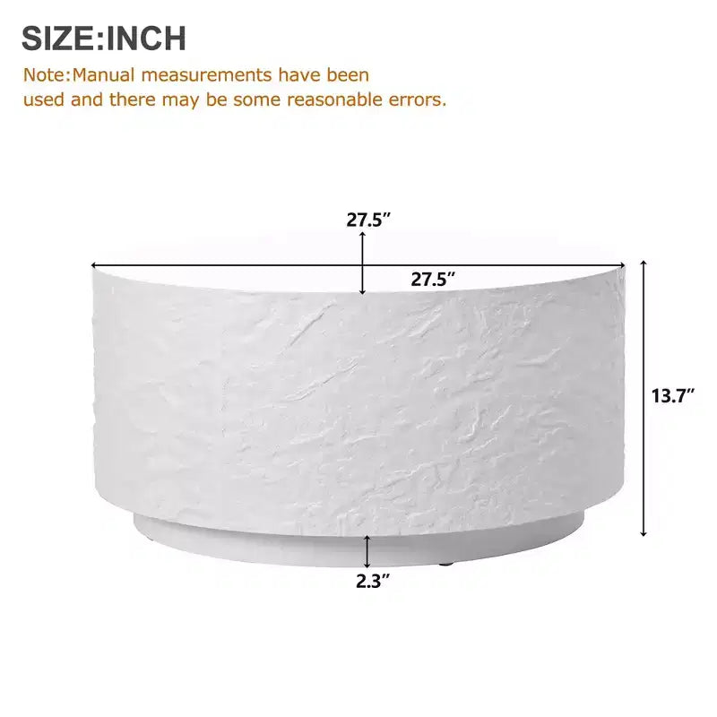 Round Coffee Table Cocktail Table Drum Center Table Sofa Side Table Accent Table with Imitation Stone Design, White, No Assembly Needed - ModernLuxe