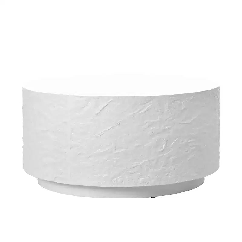 Round Coffee Table Cocktail Table Drum Center Table Sofa Side Table Accent Table with Imitation Stone Design, White, No Assembly Needed - ModernLuxe