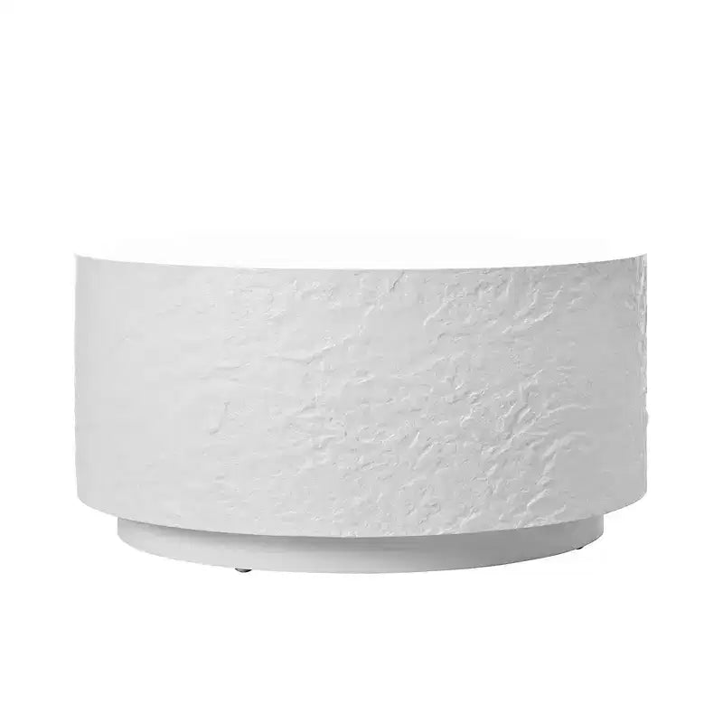 Round Coffee Table Cocktail Table Drum Center Table Sofa Side Table Accent Table with Imitation Stone Design, White, No Assembly Needed - ModernLuxe