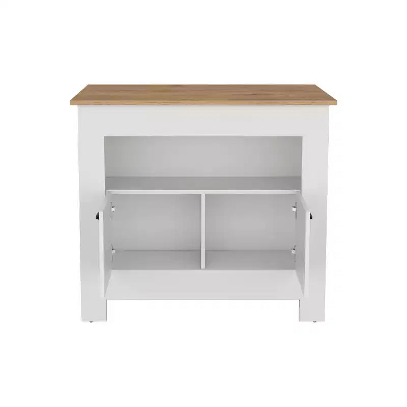 Îlot de cuisine minimaliste Okak avec grand espace de rangement, îlot de cuisine avec 2 portes et 3 étagères, organisateur de comptoir pour salle à manger