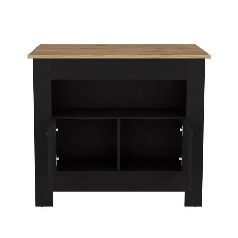 Îlot de cuisine minimaliste Okak avec grand espace de rangement, îlot de cuisine avec 2 portes et 3 étagères, organisateur de comptoir pour salle à manger