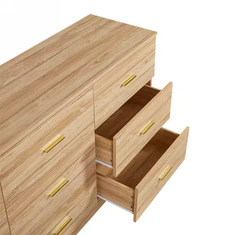 Modern Hardwood Bedroom Dresser with 9 Drawers - Spacious Storage Space, Large Drawers, Sturdy and Secure, Suitable for living Room and Bedroom.