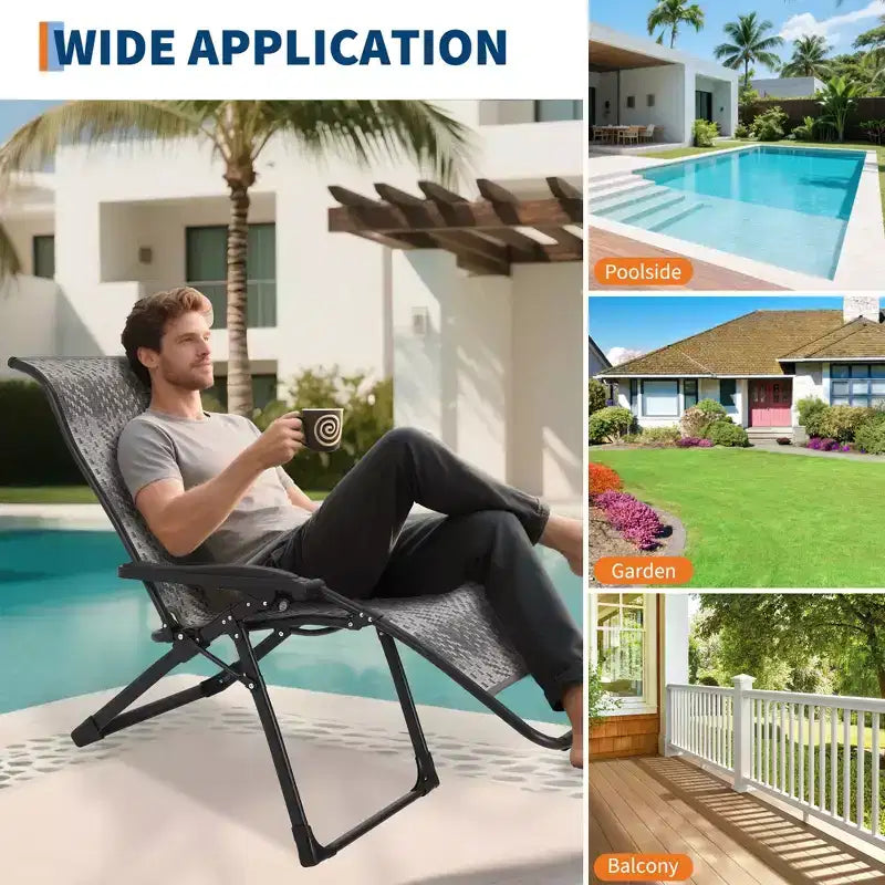 1 PCS Patio Rattan Reclining Folding Chair, Adjustable & Portable Lounge Chair, Iron Pipe Frame