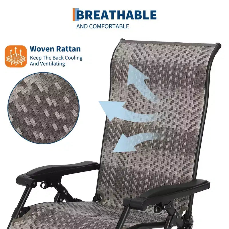 1 PCS Patio Rattan Reclining Folding Chair, Adjustable & Portable Lounge Chair, Iron Pipe Frame
