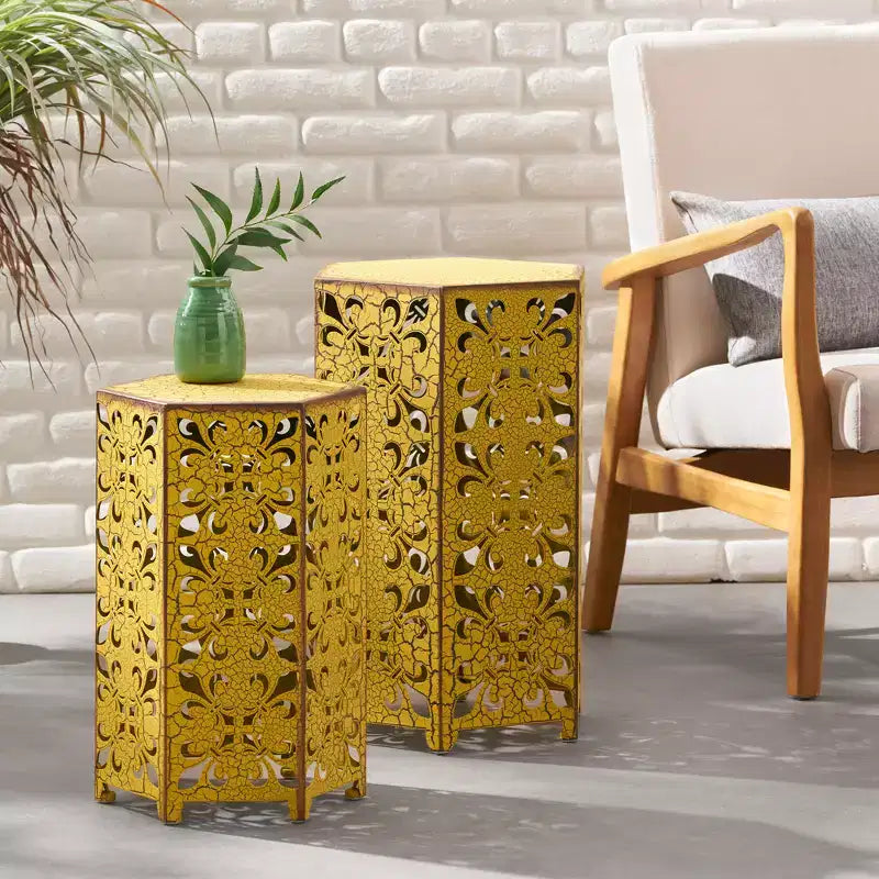 Iron Living Room Side Table,Outdoor Side Table, Modern Hexagonal Patio End Table,