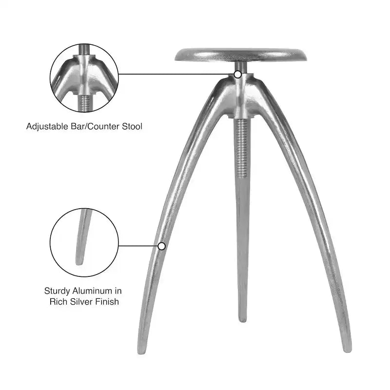 Meridian Furniture,Clara Silver Aluminum Counter/Bar Stool