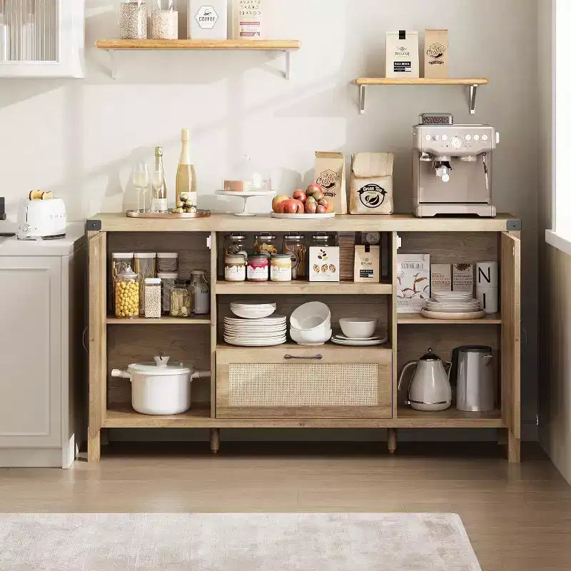 59 Buffet Cabinet with Storage,Farmhouse Kitchen Storage Cabinet with Adjustable Shelves