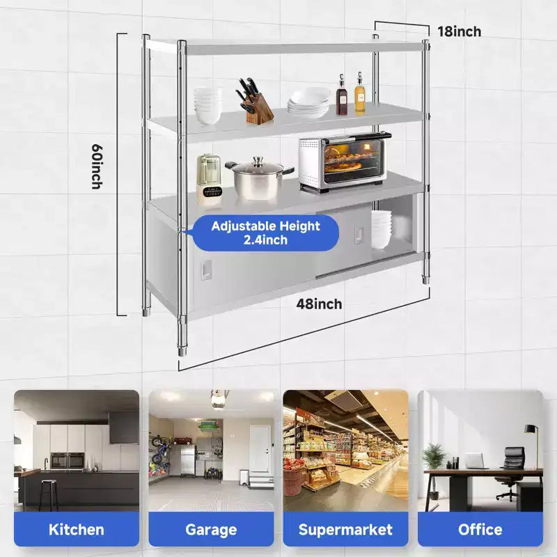 Stainless Steel 4-Tier Adjustable Shelving Unit, Heavy Duty Shelves with Wheels, Corrosion Resistant, Multipurpose for Storage