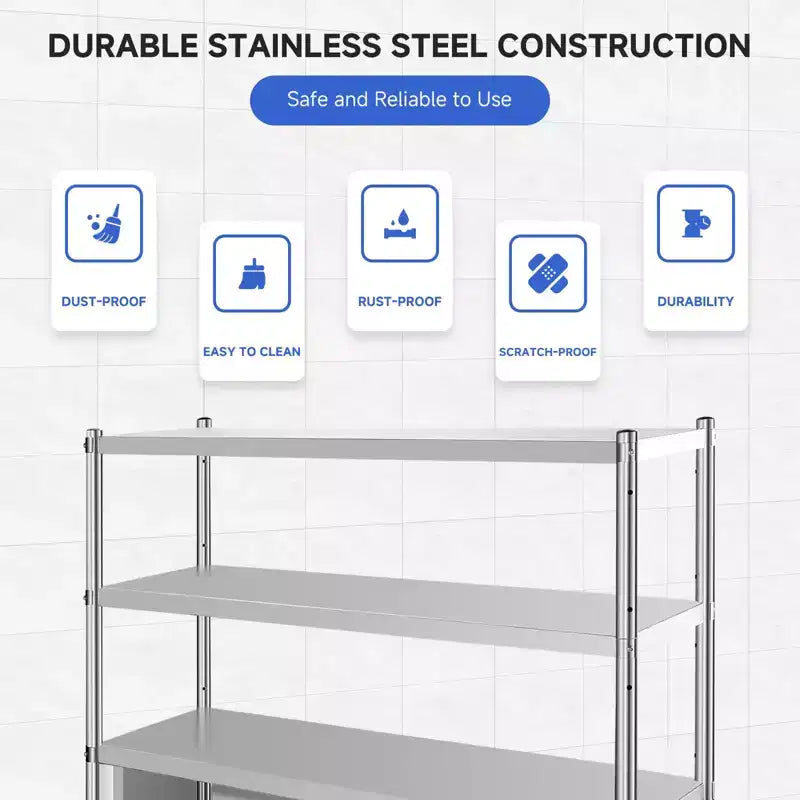 Stainless Steel 4-Tier Adjustable Shelving Unit, Heavy Duty Shelves with Wheels, Corrosion Resistant, Multipurpose for Storage