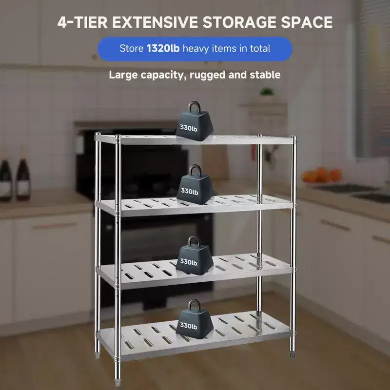 Stainless Steel 4-Tier Adjustable Shelving Unit, Heavy Duty Shelves with Wheels, Corrosion Resistant, Multipurpose for Storage