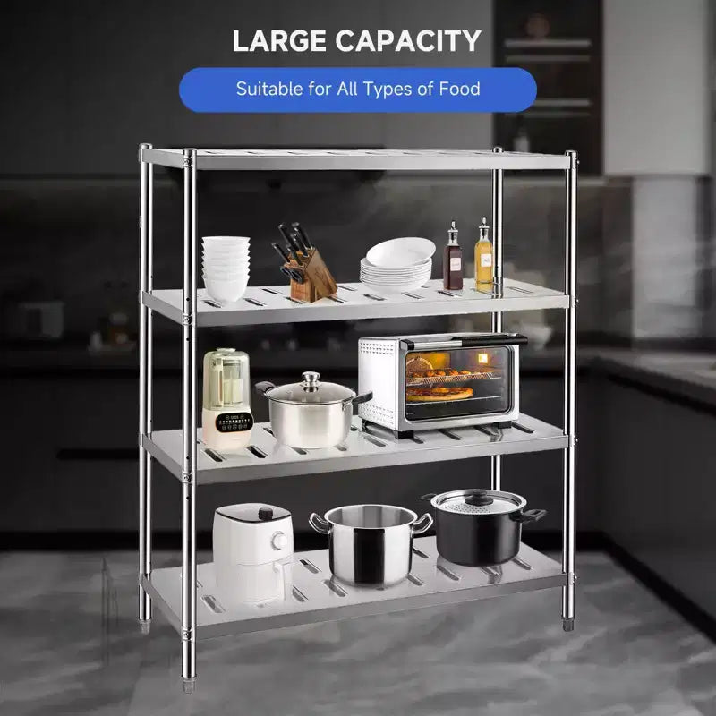 Stainless Steel 4-Tier Adjustable Shelving Unit, Heavy Duty Shelves with Wheels, Corrosion Resistant, Multipurpose for Storage