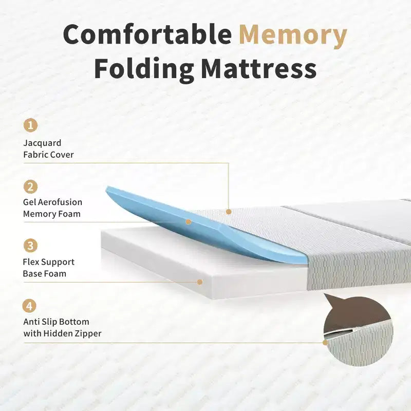 Dyonery 6 Thick Tri-fold Mattress Memory Foam Folding Mattress Firm Support Easy Fold with Storage Bag Portable Guest Bed,Camping,Travel,Pet